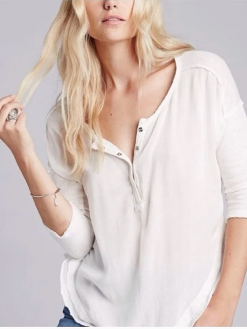 White Henley Long-Sleeve Top - Lightweight Casual